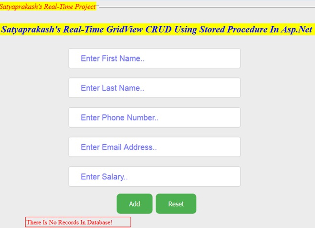 CRUD Operation Using Stored Procedure In ASP.NET GridView Real Time