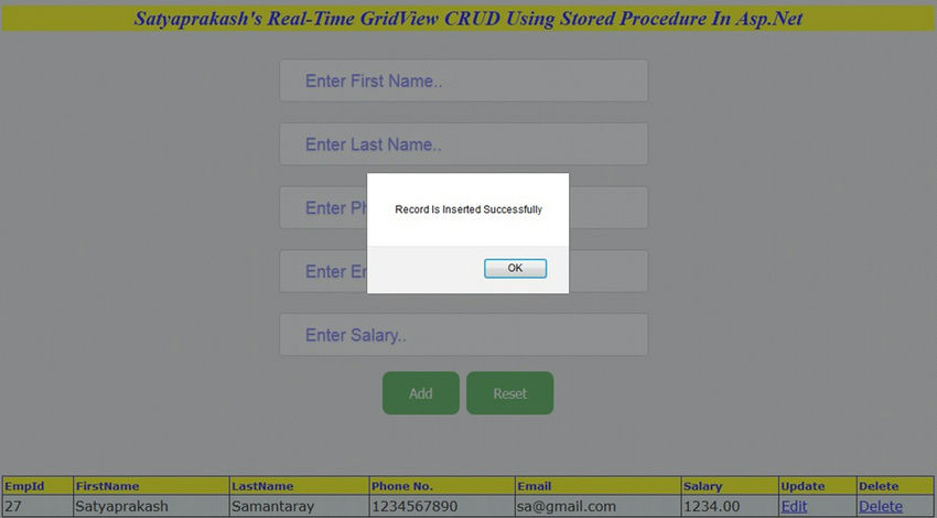 CRUD Operation Using Stored Procedure In ASP.NET GridView Real Time