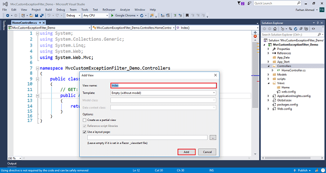 Custom Exception Filter In ASP.NET MVC