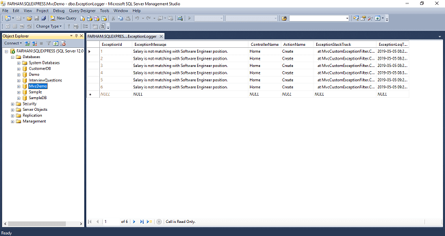 Custom Exception Filter In ASP.NET MVC