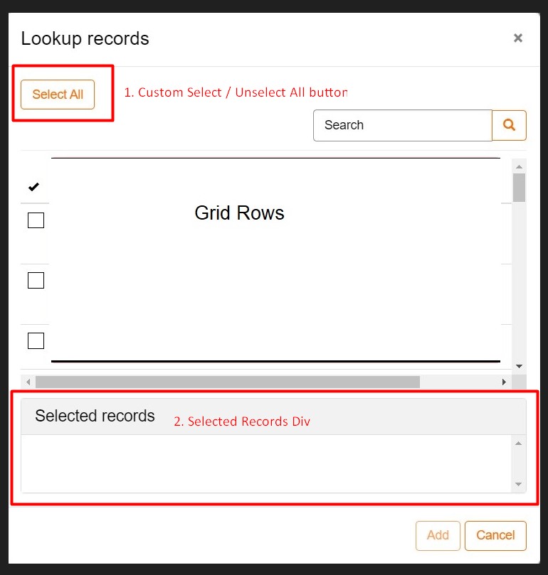 Power pages custom select all unselect all button in lookup
