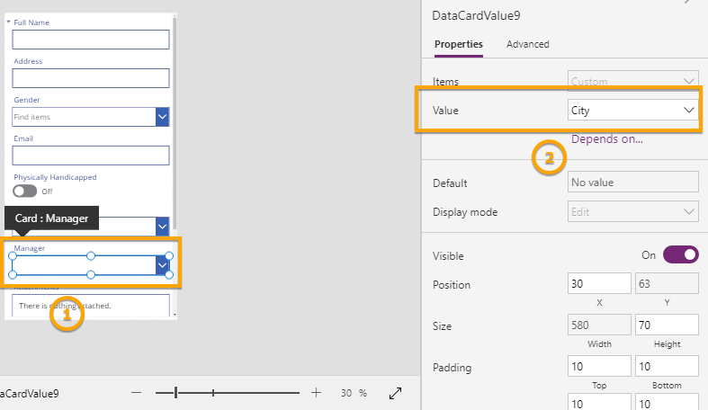 Customize data cards in PowerApps