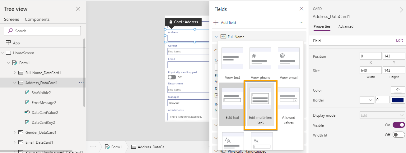 Customize data cards in PowerApps
