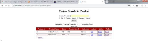 Data Displayed From Two Tables With Custom Search Functionality Using Entity Framework Database First Method