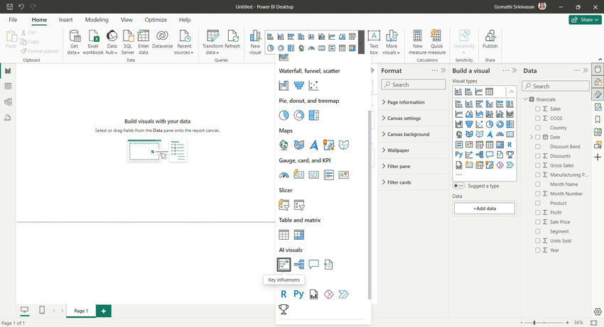 Key Influencers Drop down