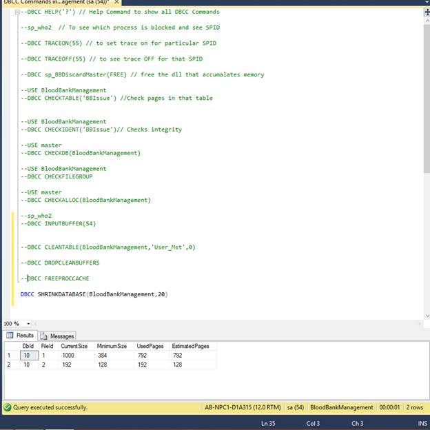 Database console commands in sql server