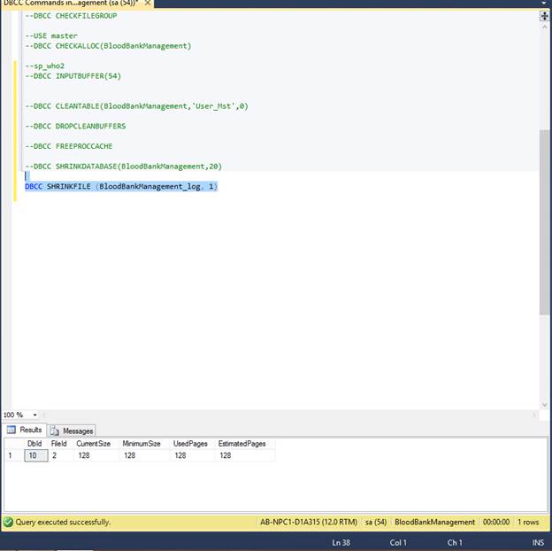 Database Console Commands In SQL Server