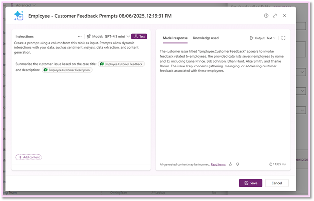 Configure prompt template