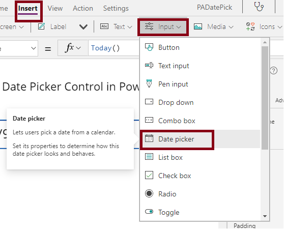 Date Picker Control In Power Apps
