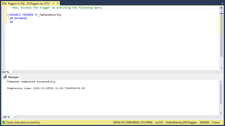 DDL Triggers In SQL Server