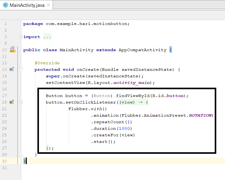 Define Motion For Buttons In Android Using Android Studio