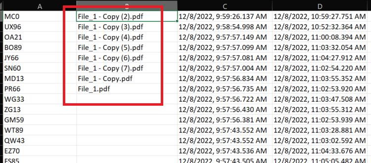 Delete files based on excel column name in Azure Data Factory