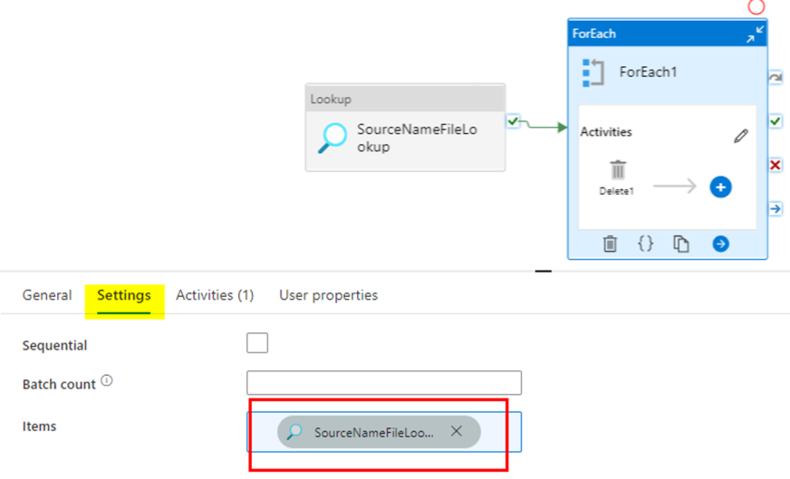 Delete files based on excel column name in Azure Data Factory