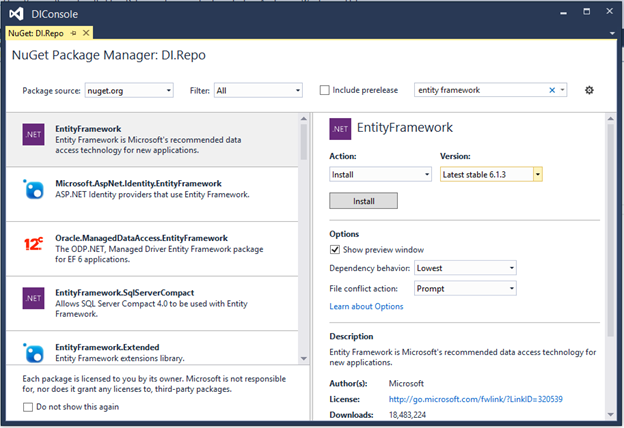  Install Entity Framework by nuget package