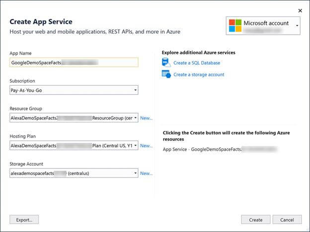 Deploy a Google Action on Azure