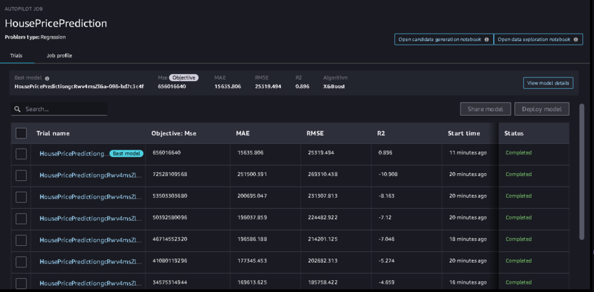 Deploy a Regression model through AWS SageMaker studio using Autopilot