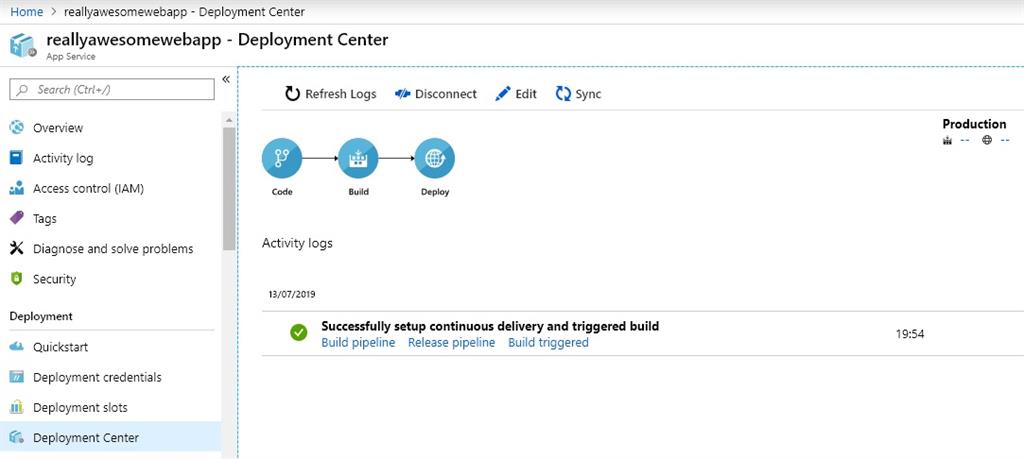 Deploy .NET Core Application To Linux Containers On Azure Web App using Deployment Center