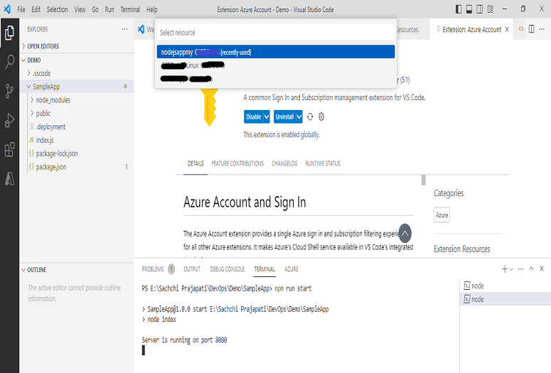 Deploy NodeJS App to Azure App Service from VS Code