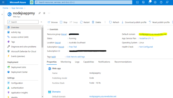 Deploy NodeJS App to Azure App Service from VS Code
