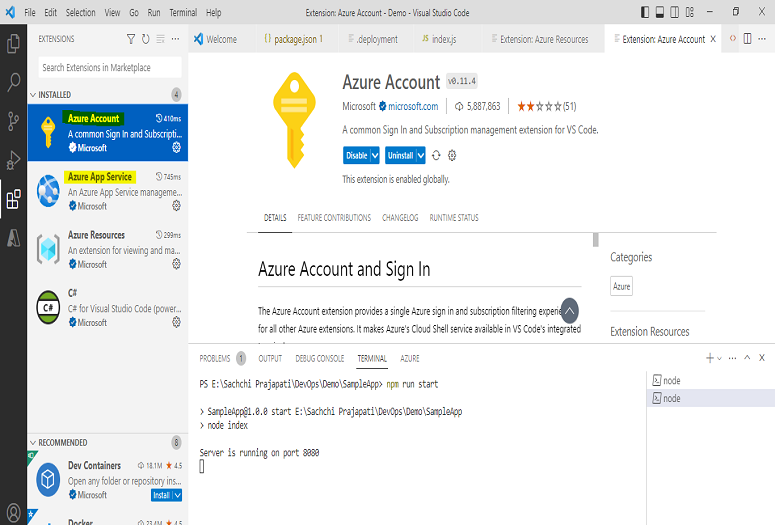 Deploy NodeJS App to Azure App Service from VS Code