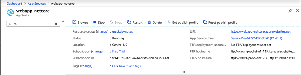Get the Azure App URL