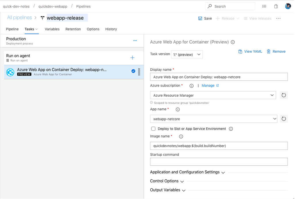 Release Pipeline Task Definition
