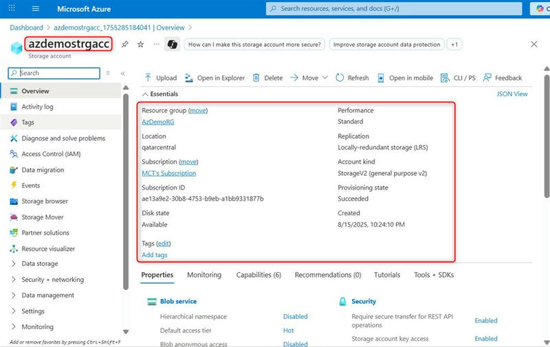 Storage account created