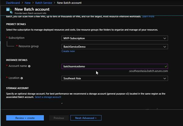 Deploying An Azure Batch Job From Azure Portal