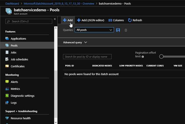Deploying An Azure Batch Job From Azure Portal