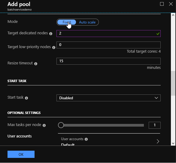 Deploying An Azure Batch Job From Azure Portal