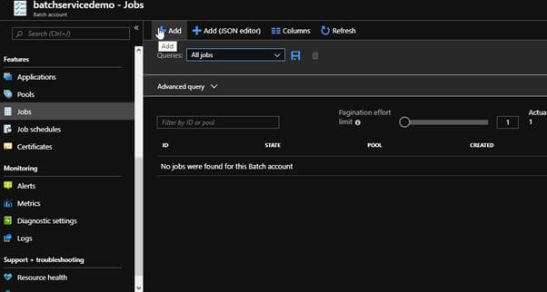 Deploying An Azure Batch Job From Azure Portal