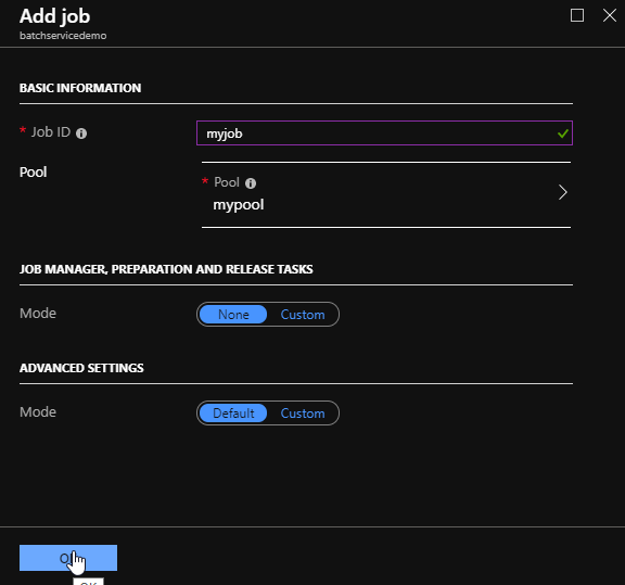 Deploying An Azure Batch Job From Azure Portal