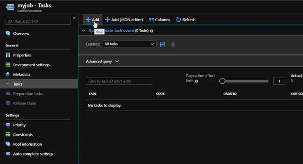 Deploying An Azure Batch Job From Azure Portal