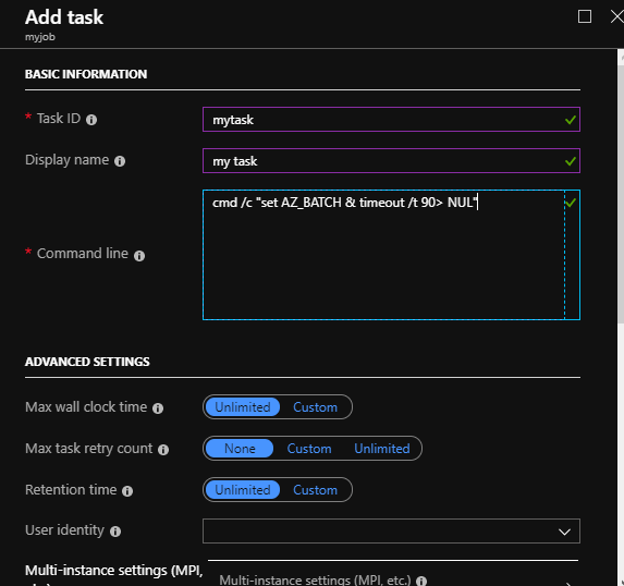 Deploying An Azure Batch Job From Azure Portal