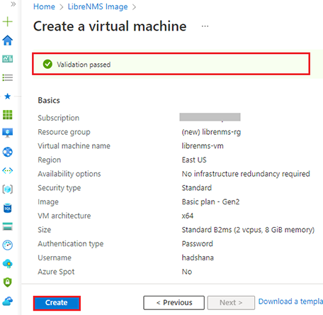 Deploying the LibreNMS Image in Azure
