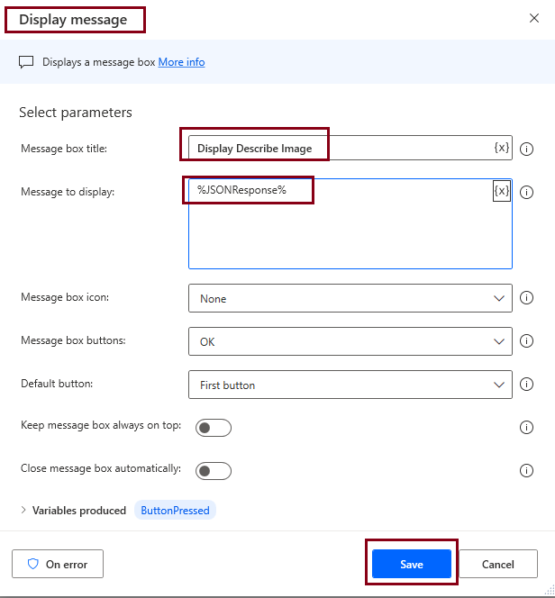 Describe image Action in Desktop flow