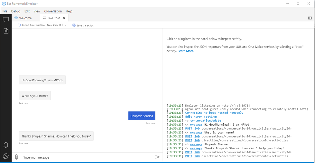Design And Develop A Greeting Bot using Microsoft Bot Framework On VS2019 Community Version