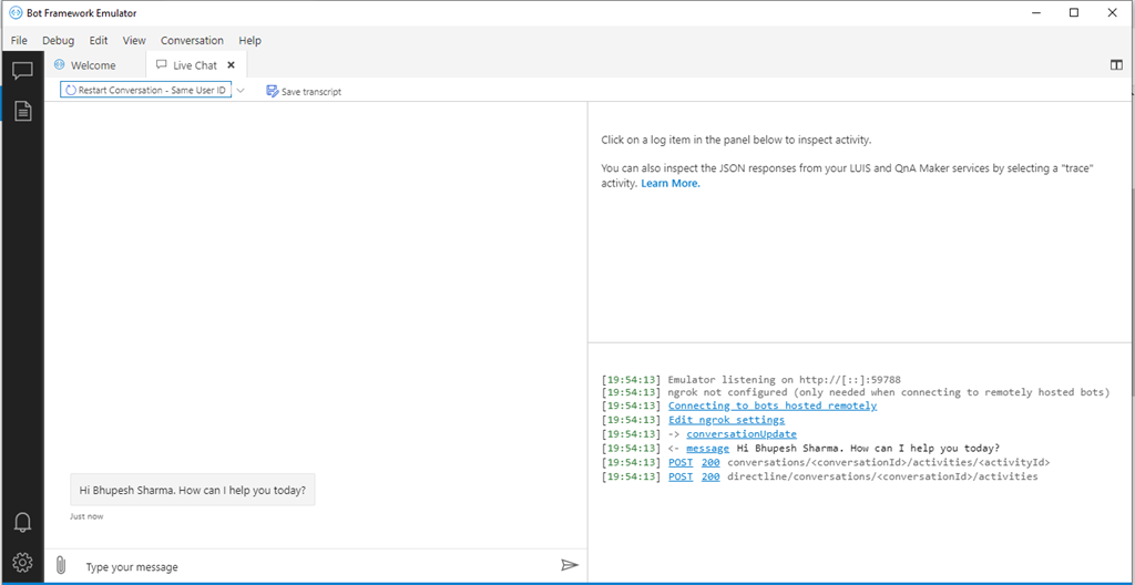 Design And Develop A Greeting Bot using Microsoft Bot Framework On VS2019 Community Version