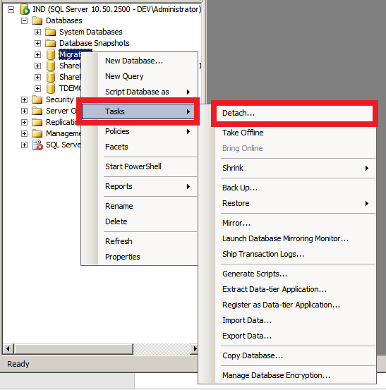 Detach And Attach Content Database From One SPFarm To Another SPFarm