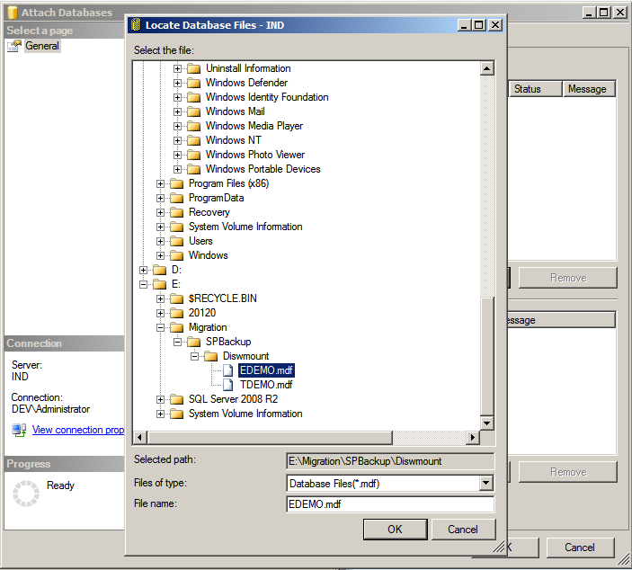 Detach And Attach Content Database From One SPFarm To Another SPFarm