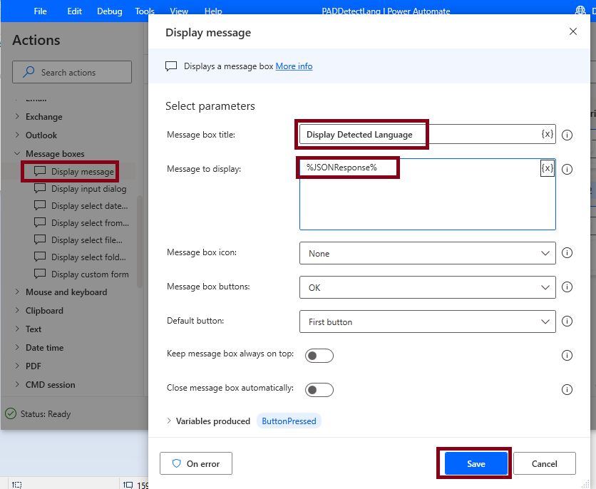 Detect Language Action In Microsoft Text Analysis Cognitive Service