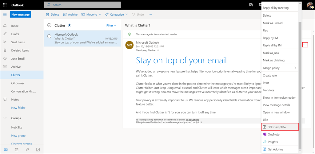 Develop Outlook Add-ins with SharePoint Framework