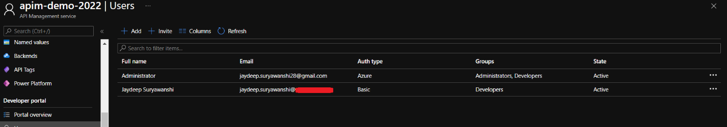 developer portal in APIM