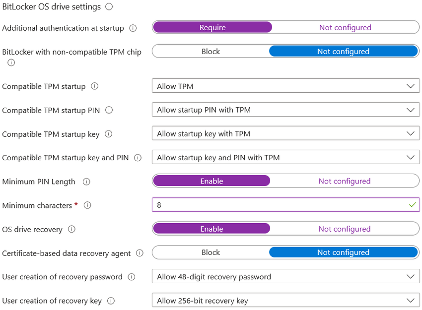 Device Endpoint Protection settings configuration in Microsoft Intune