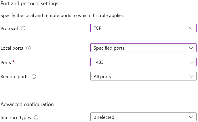 Port and protocol settings