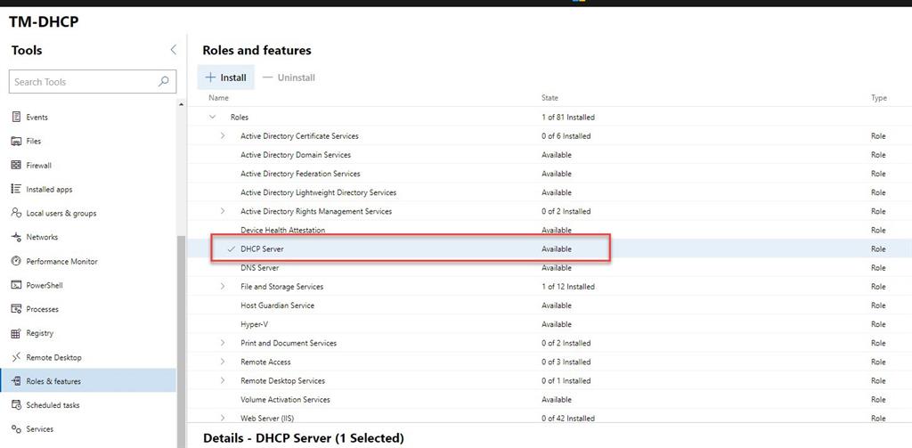 DHCP Role On Windows 2019 Core