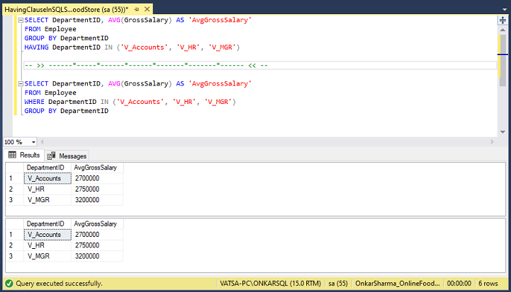 Difference Between HAVING And WHERE Clause In SQL Server