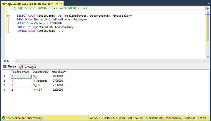 Difference Between HAVING And WHERE Clause In SQL Server
