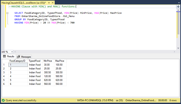Difference Between HAVING And WHERE Clause In SQL Server