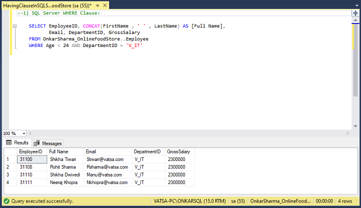 Difference Between HAVING And WHERE Clause In SQL Server